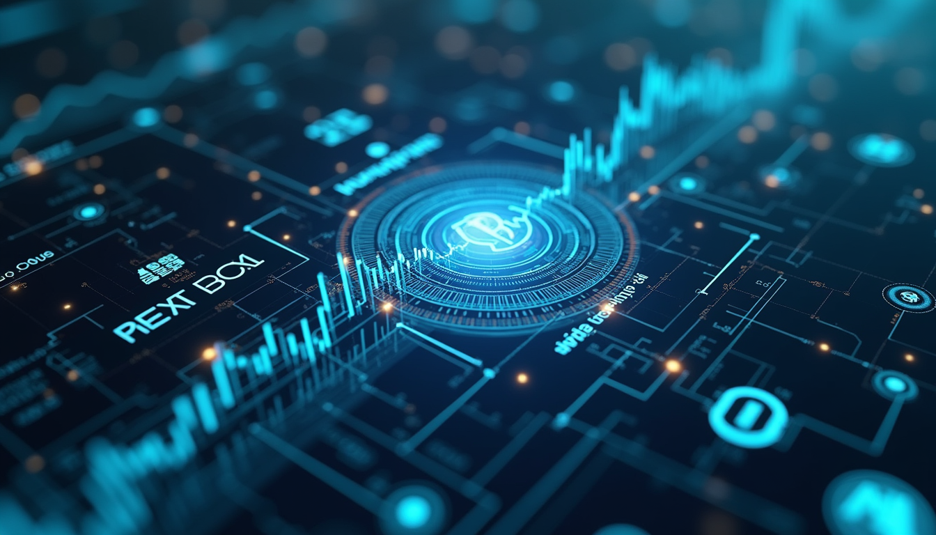 High angle view of futuristic financial technology interface