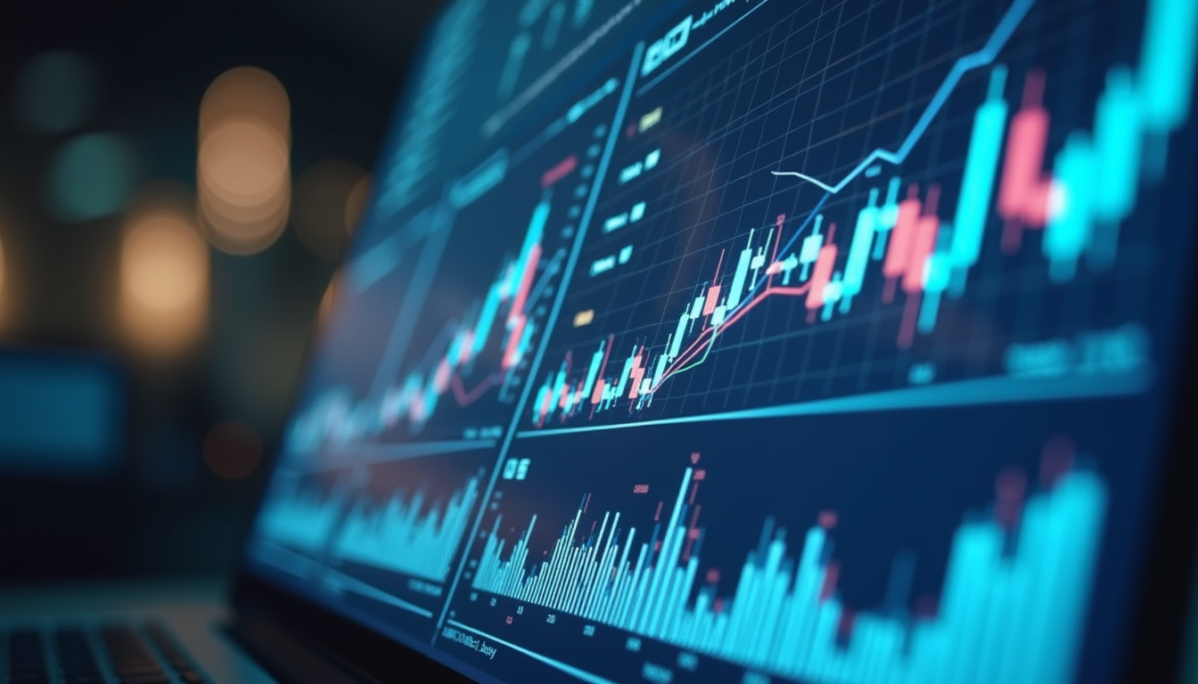 Eye-level view of a digital dashboard showing financial data analytics