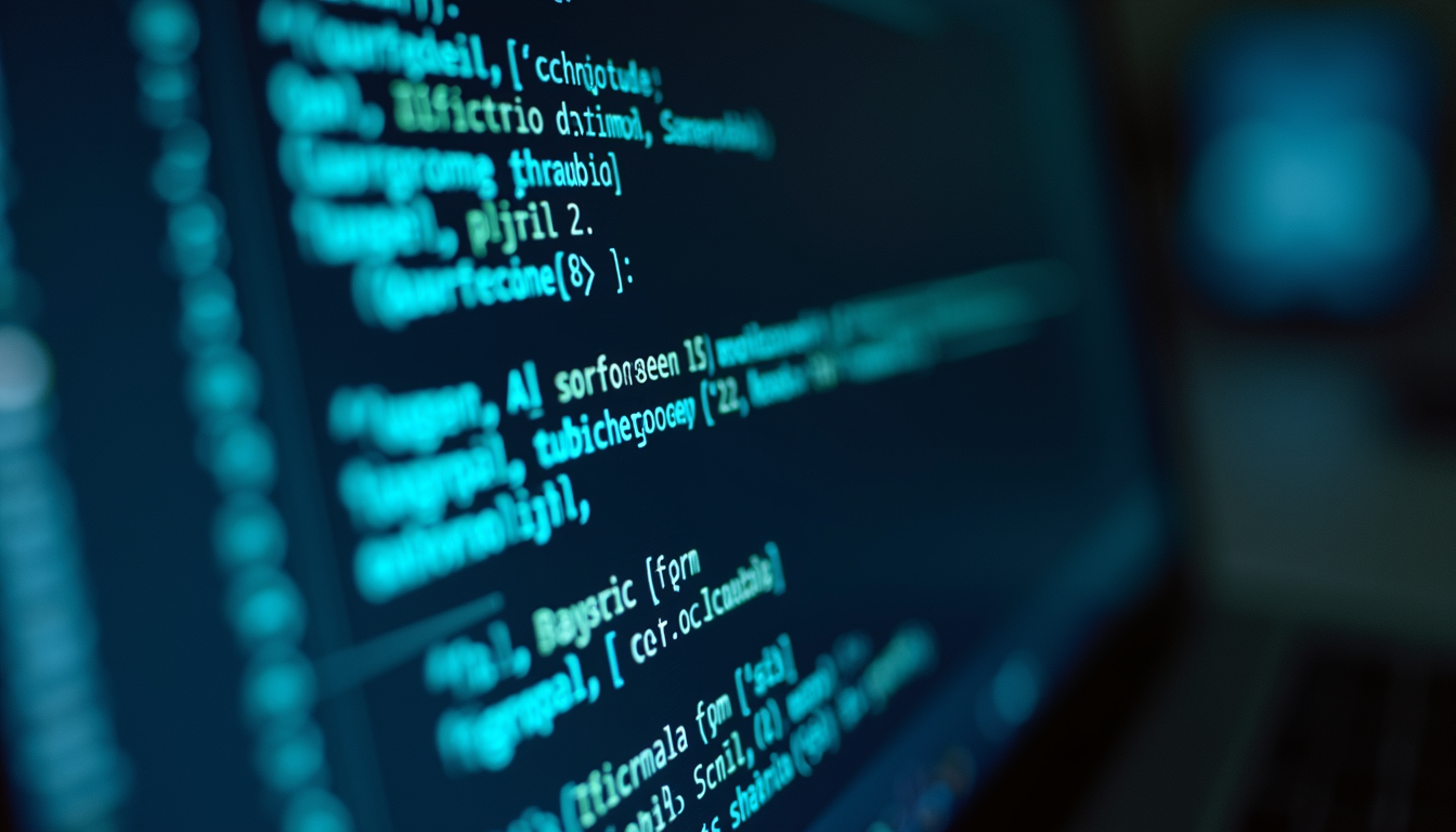 Close-up view of a computer screen displaying AI code and data models